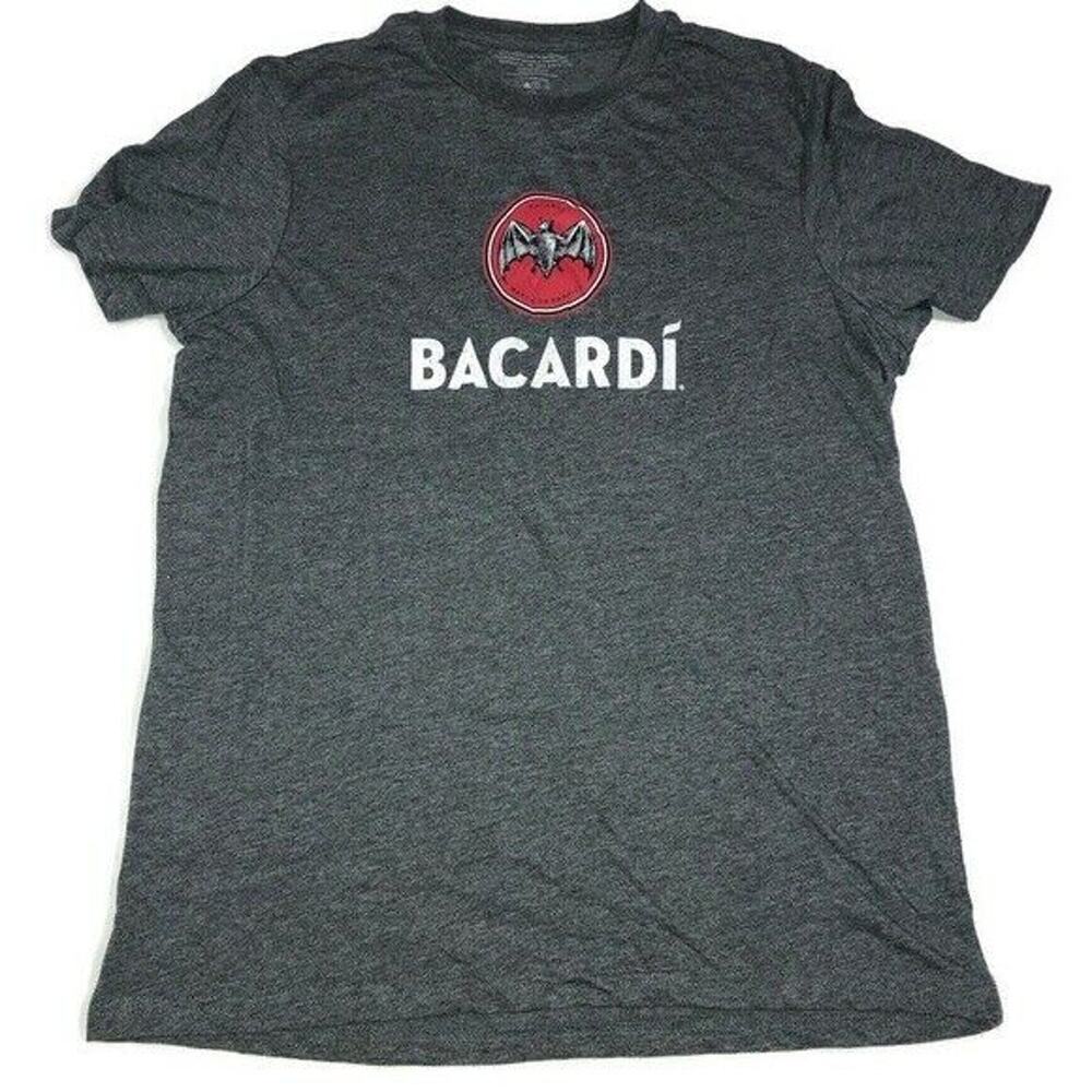 Bacardi Rum Mens Women Unisex Bat Logo Gray Graphic T-Shirt Size L Spring Break